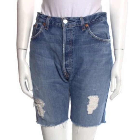 Re/Done Indigo Levis Edition High Rise Pckt Distressed Medium Wash Mini Short 26 - Picture 5 of 5